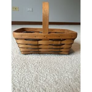 Vintage 1995 Longaberger Basket Stationary Handle handwoven Medium Signed Stripe